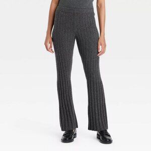 Women's High-Rise Ribbed Flare Pull-On Pants - A New Day™ Charcoal L